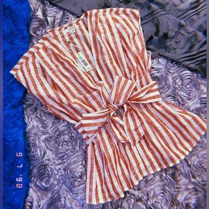 Striped Linen Blouse With Waist Tie — Max Studio Size XS